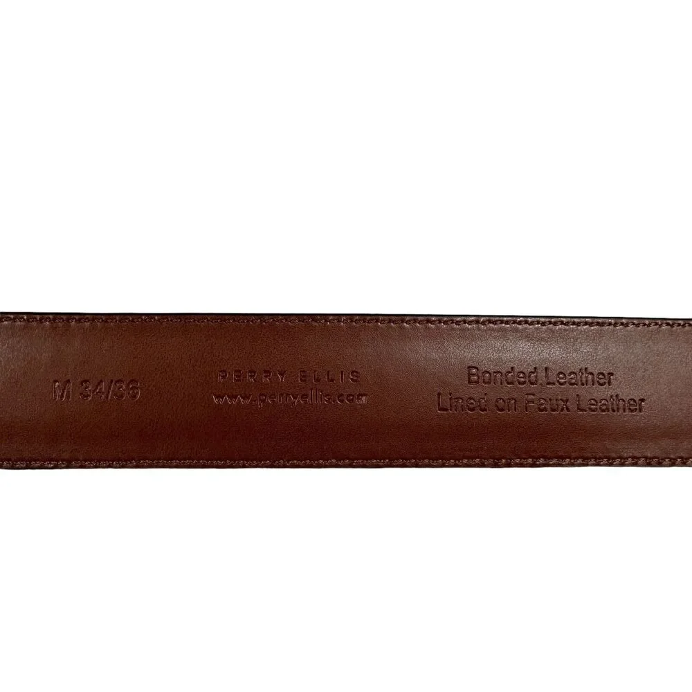 Perry Ellis Mens Solid Leather Dress Belt Brown M 34/36